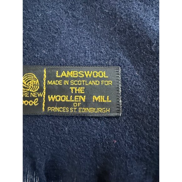 VTG Woolen Mill Of Princes St Edinburgh Lambswool Scarf Navy Blue Warm 10x 46 - Picture 2 of 3